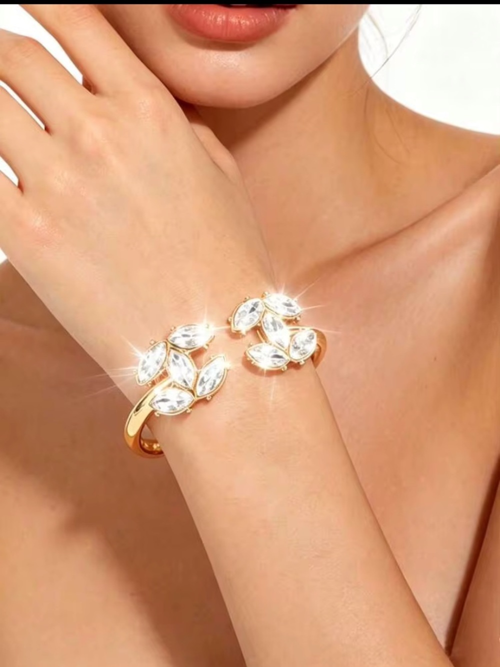 Gold Crystal CC Open Cuff Bracelet - Women Jewelry